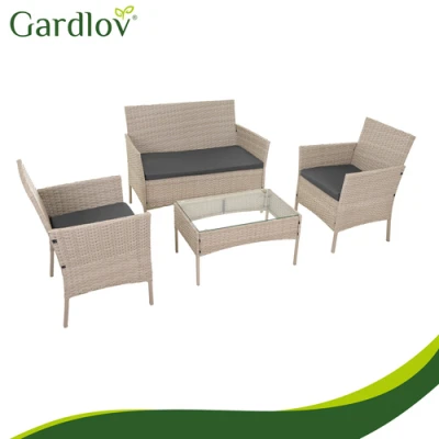 Gardlov 26909 Zahradní nábytek - pohovka, 2 křesla, stolek se sklem, ratan béžový