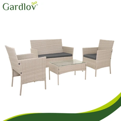 Gardlov 26909 Zahradní nábytek - pohovka, 2 křesla, stolek se sklem, ratan béžový