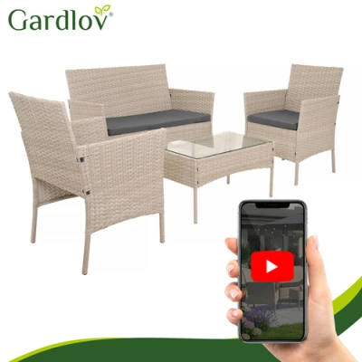 Gardlov 26909 Zahradní nábytek - pohovka, 2 křesla, stolek se sklem, ratan béžový
