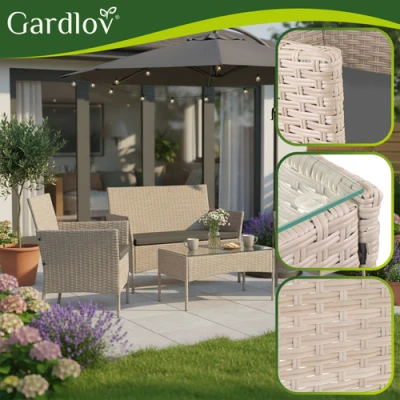 Gardlov 26909 Zahradní nábytek - pohovka, 2 křesla, stolek se sklem, ratan béžový