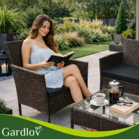 Gardlov 26911 Zahradní nábytek - pohovka, 2 křesla, stolek se sklem, ratan hnědý