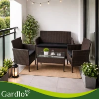 Gardlov 26911 Zahradní nábytek - pohovka, 2 křesla, stolek se sklem, ratan hnědý