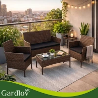 Gardlov 26911 Zahradní nábytek - pohovka, 2 křesla, stolek se sklem, ratan hnědý