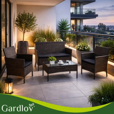 Gardlov 26911 Zahradní nábytek - pohovka, 2 křesla, stolek se sklem, ratan hnědý