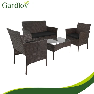Gardlov 26911 Zahradní nábytek - pohovka, 2 křesla, stolek se sklem, ratan hnědý