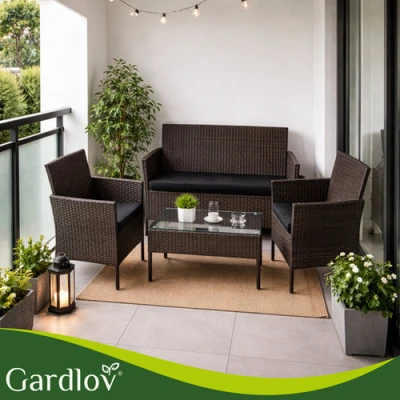 Gardlov 26911 Zahradní nábytek - pohovka, 2 křesla, stolek se sklem, ratan hnědý