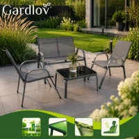Gardlov 27600 Zahradní set - stůl, lavice, 2x křeslo, kov, šedý