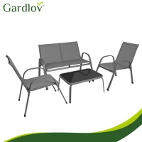 Gardlov 27600 Zahradní set - stůl, lavice, 2x křeslo, kov, šedý