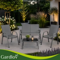 Gardlov 27600 Zahradní set - stůl, lavice, 2x křeslo, kov, šedý