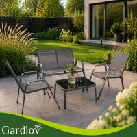 Gardlov 27600 Zahradní set - stůl, lavice, 2x křeslo, kov, šedý
