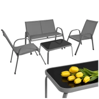 Gardlov 27600 Zahradní set - stůl, lavice, 2x křeslo, kov, šedý
