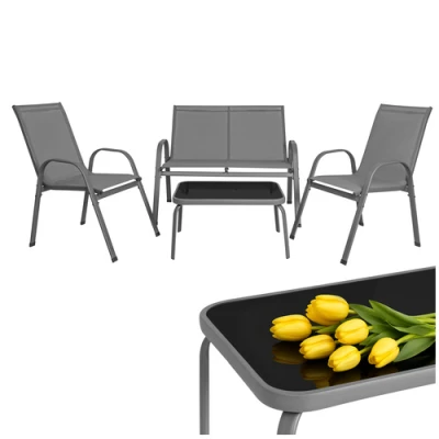 Gardlov 27600 Zahradní set - stůl, lavice, 2x křeslo, kov, šedý