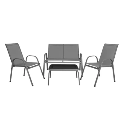 Gardlov 27600 Zahradní set - stůl, lavice, 2x křeslo, kov, šedý