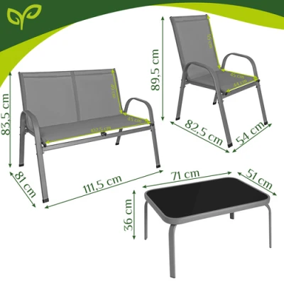 Gardlov 27600 Zahradní set - stůl, lavice, 2x křeslo, kov, šedý