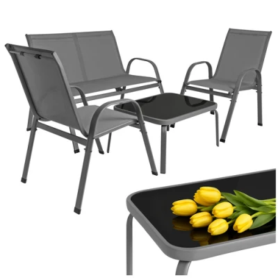 Gardlov 27600 Zahradní set - stůl, lavice, 2x křeslo, kov, šedý