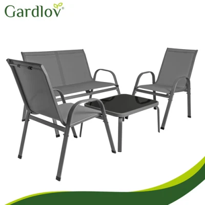 Gardlov 27600 Zahradní set - stůl, lavice, 2x křeslo, kov, šedý