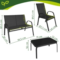 Gardlov 27601 Zahradní set - stůl, lavice, 2x křeslo, kov, černý