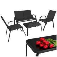 Gardlov 27601 Zahradní set - stůl, lavice, 2x křeslo, kov, černý
