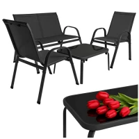 Gardlov 27601 Zahradní set - stůl, lavice, 2x křeslo, kov, černý