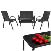 Gardlov 27601 Zahradní set - stůl, lavice, 2x křeslo, kov, černý