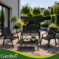 Gardlov 27601 Zahradní set - stůl, lavice, 2x křeslo, kov, černý