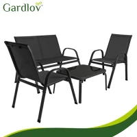 Gardlov 27601 Zahradní set - stůl, lavice, 2x křeslo, kov, černý