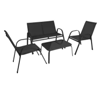 Gardlov 27601 Zahradní set - stůl, lavice, 2x křeslo, kov, černý