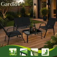 Gardlov 27601 Zahradní set - stůl, lavice, 2x křeslo, kov, černý