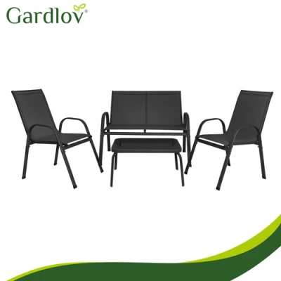 Gardlov 27601 Zahradní set - stůl, lavice, 2x křeslo, kov, černý