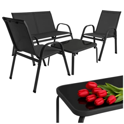 Gardlov 27601 Zahradní set - stůl, lavice, 2x křeslo, kov, černý