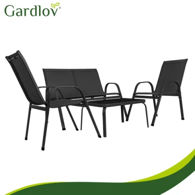 Gardlov 27601 Zahradní set - stůl, lavice, 2x křeslo, kov, černý
