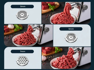 Verk 07556 Elektrický mlynček na mäso 600 W, 3 sitá, plnička na klobásy, biely