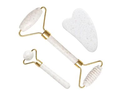Verk 24672 Masážní váleček na obličej Jade Roller, Gua-Sha, 3 v 1, bílý