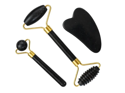 Verk 24672 Masážny valček na tvár Jade Roller, Gua-Sha, 3 v 1, čierny