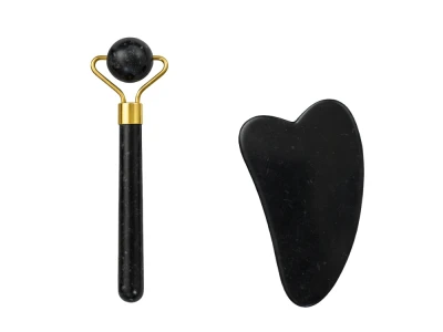 Verk 24672 Masážny valček na tvár Jade Roller, Gua-Sha, 3 v 1, čierny