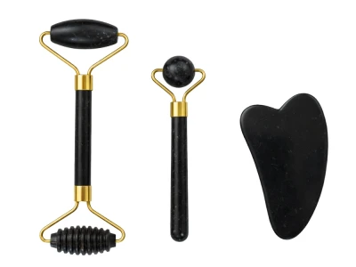 Verk 24672 Masážny valček na tvár Jade Roller, Gua-Sha, 3 v 1, čierny