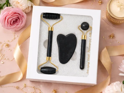 Verk 24672 Masážny valček na tvár Jade Roller, Gua-Sha, 3 v 1, čierny