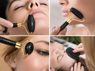 Verk 24672 Masážny valček na tvár Jade Roller, Gua-Sha, 3 v 1, čierny