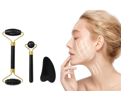 Verk 24672 Masážny valček na tvár Jade Roller, Gua-Sha, 3 v 1, čierny
