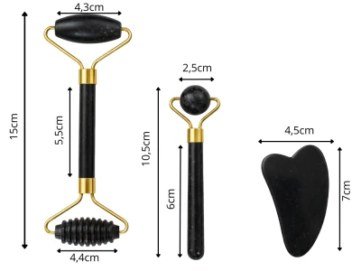 Verk 24672 Masážny valček na tvár Jade Roller, Gua-Sha, 3 v 1, čierny