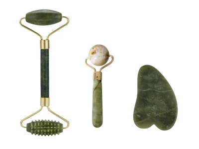Verk 24672 Masážní váleček na obličej Jade Roller, Gua-Sha, 3 v 1, zelený