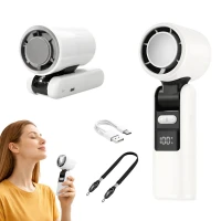 Verk 27703 Prenosný ventilátor s displejom a LED svietidlom, USB, 199 rýchlostí, biely