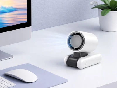 Verk 27703 Prenosný ventilátor s displejom a LED svietidlom, USB, 199 rýchlostí, biely