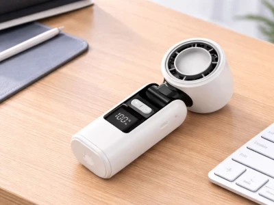 Verk 27703 Prenosný ventilátor s displejom a LED svietidlom, USB, 199 rýchlostí, biely