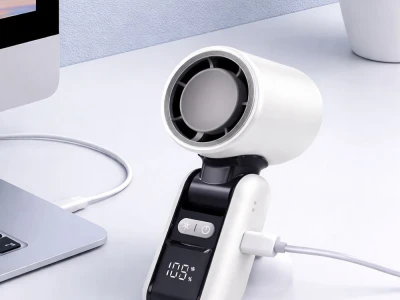 Verk 27703 Prenosný ventilátor s displejom a LED svietidlom, USB, 199 rýchlostí, biely