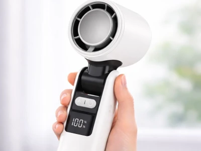 Verk 27703 Prenosný ventilátor s displejom a LED svietidlom, USB, 199 rýchlostí, biely