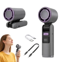 Verk 27703 Přenosný ventilátor s displejem a LED svítilnou, USB, 199 rychlostí, černý