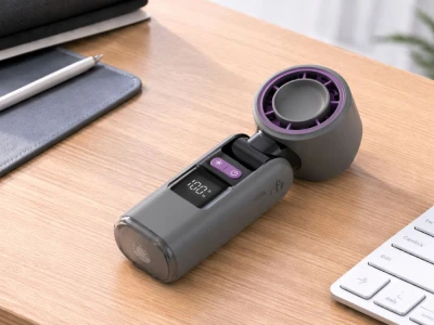 Verk 27703 Přenosný ventilátor s displejem a LED svítilnou, USB, 199 rychlostí, černý