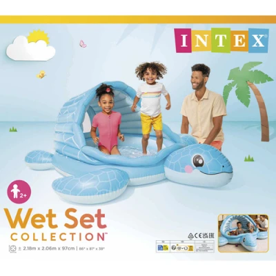 Intex 48677 Nafukovací dětský bazén se stříškou Želví zátoka, modrý