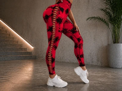 Verk 14664 Dámske legíny s push-up efektom, vysoký pás, S/M, červené
